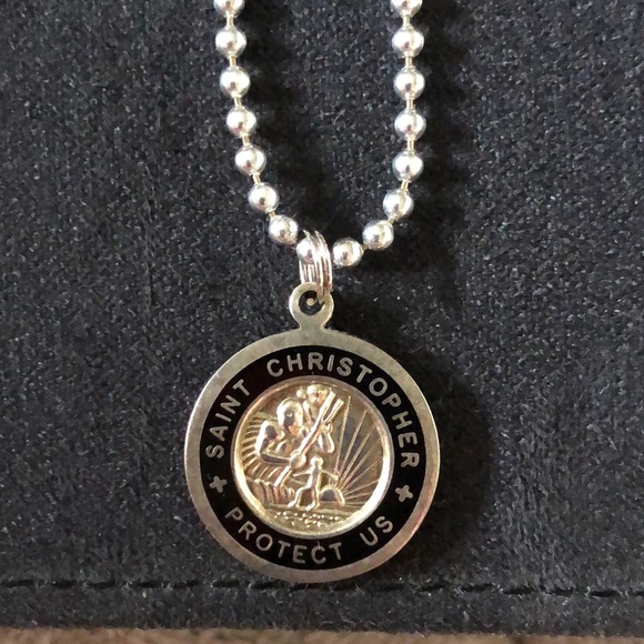 24” Surfer Style Saint Christopher Pendant Necklace. Silver Plated Copper NWT - Picture 6 of 10